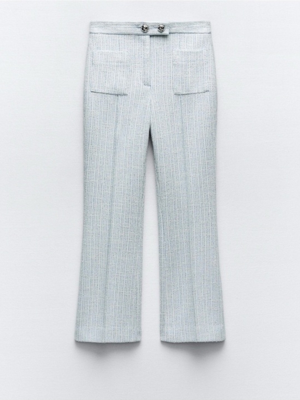 Zara Pale Blue Tweed Wide Leg Trousers